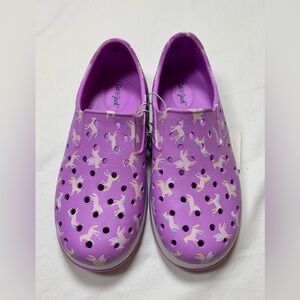 Cat & Jack girls’ size 12 slip-on shoes, purple with unicorns, easy on-off